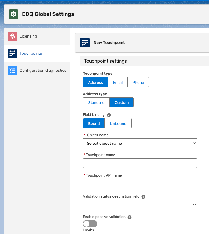 New Touchpoint modal