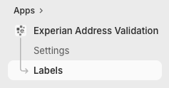 Labels page in the app menu