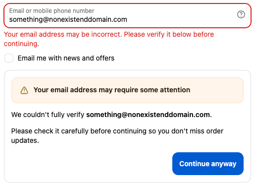 Email address not verified with blocking message